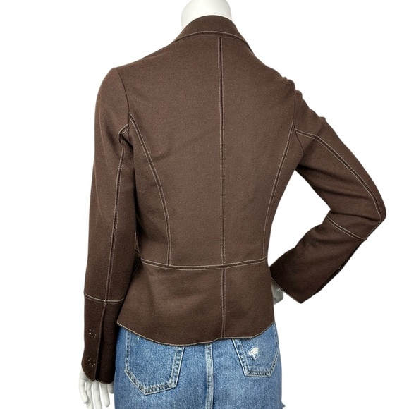 Chocolate Brown Wool Blazer Jacket M Floral Lining Power Dress Margaret O’Leary - Picture 3 of 14